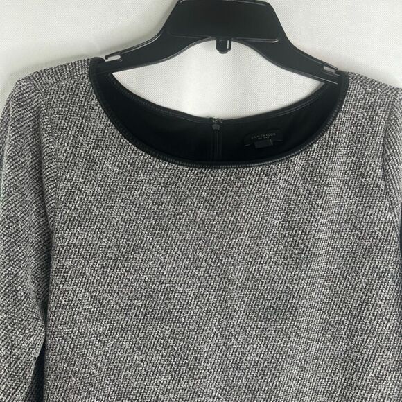 Ann Taylor Gray Tweed Scoop Neck Dress Faux Leather Pocket‎ Trim Womens Medium - Picture 3 of 10